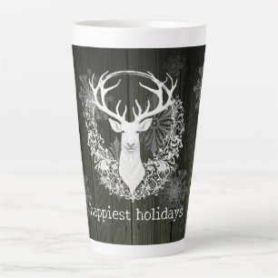 Rustic Watercolor White Reindeer   Green Latte Mug