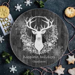 Rustic Watercolor White Reindeer Personalized Cutting Board