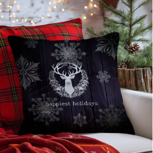 Rustic Watercolor White Reindeer Purple Cushion