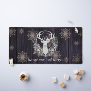 Rustic Watercolor White Reindeer   Purple Desk Mat
