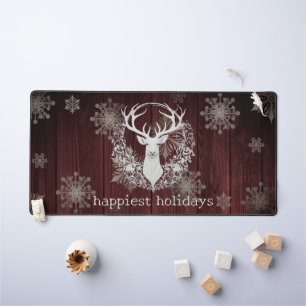 Rustic Watercolor White Reindeer   Red Desk Mat