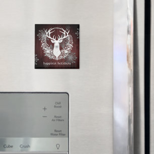 Rustic Watercolor White Reindeer Red Magnet