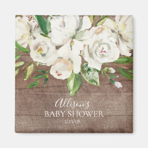 Rustic Watercolor White Roses Shower Favour Magnet