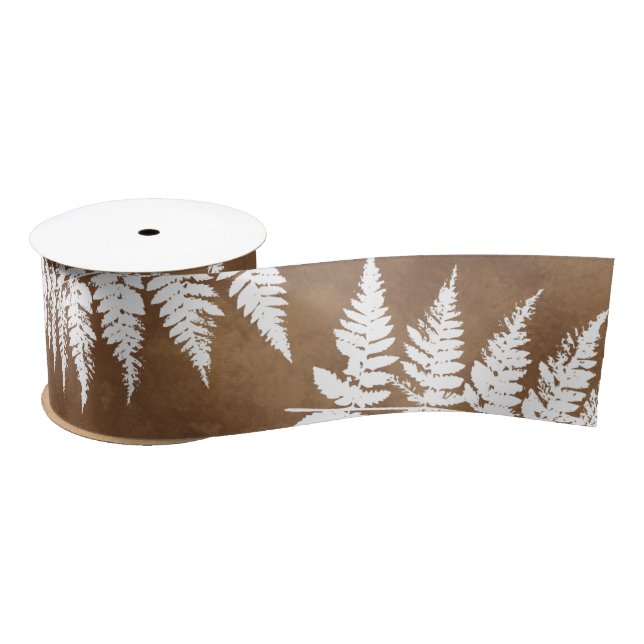 Rustic Watercolor Wild Fern Botanical  Satin Ribbon (Spool)
