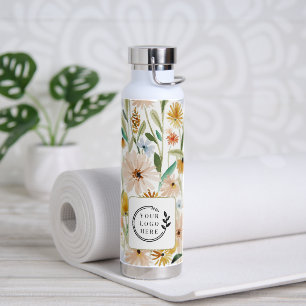 Rustic Watercolor Wild Flowers Add Logo Corporate Water Bottle