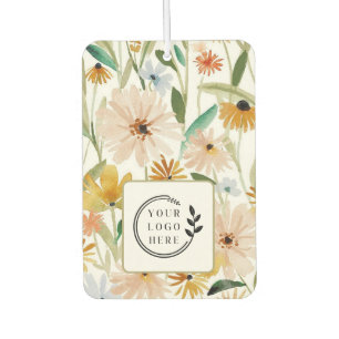 Rustic Watercolor Wild Flowers Logo QR Code Car Air Freshener