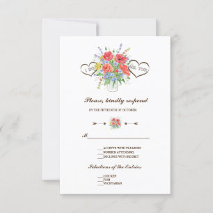Rustic Watercolor Wild Flowers Wedding RSVP Card