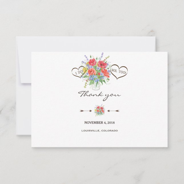 Rustic Watercolor Wild Flowers Wedding Thank You (Front)