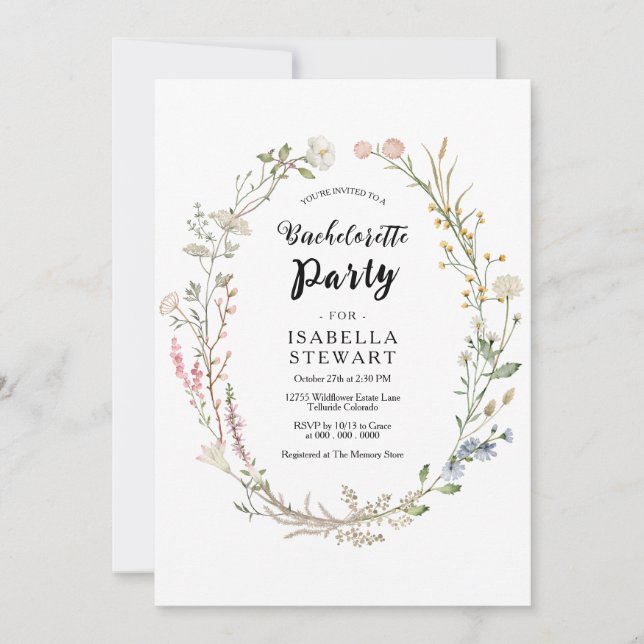 Rustic Watercolor Wildflower Bachelorette Party Invitation (Front)