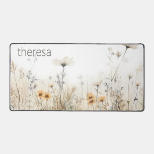 Rustic Watercolor Wildflower Field Monogram Desk Mat