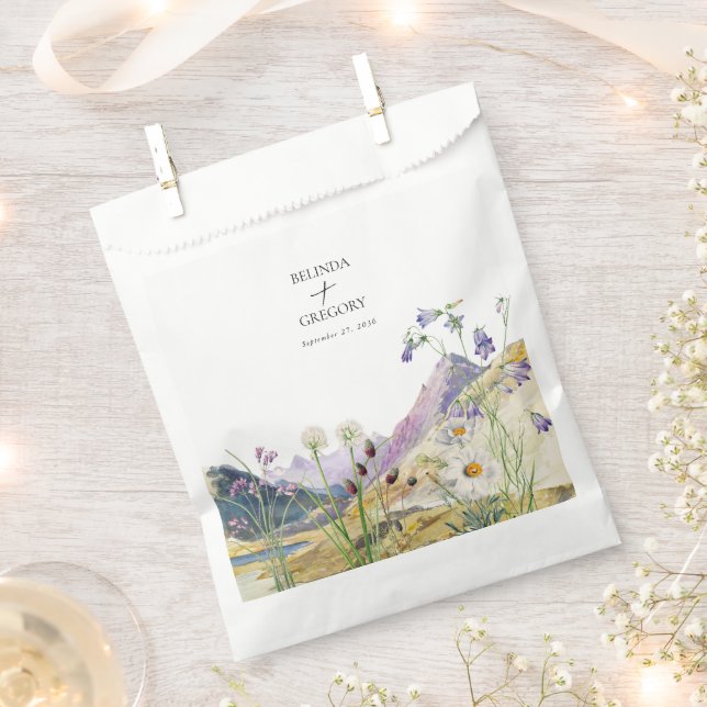Rustic Watercolor Wildflower Mountain Wedding Favour Bags (Clipped)