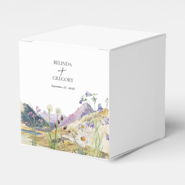 Rustic Watercolor Wildflower Mountain Wedding Favour Box (Front Side)
