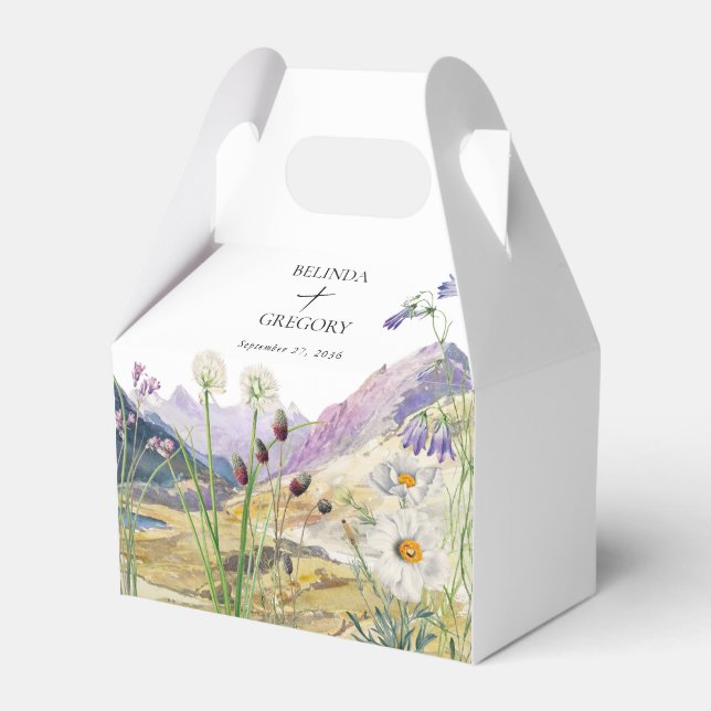Rustic Watercolor Wildflower Mountain Wedding Favour Box (Front Side)