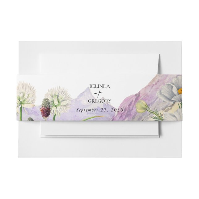 Rustic Watercolor Wildflower Mountain Wedding Invitation Belly Band (Front Example)