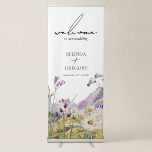 Rustic Watercolor Wildflower Mountain Wedding Retractable Banner