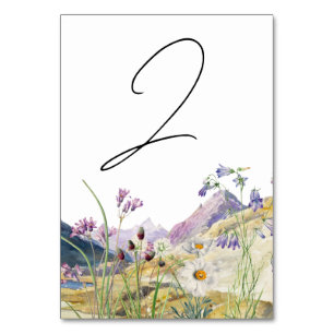 Rustic Watercolor Wildflower Mountain Wedding Table Number