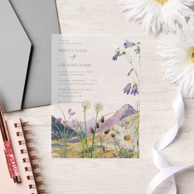 Rustic Watercolor Wildflower Mountain Wedding Vellum Invitations (Wedding)
