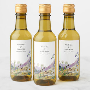 Rustic Watercolor Wildflower Mountain Wedding Wine Label
