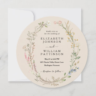 Rustic Watercolor Wildflower Theme Boho Wedding Invitation