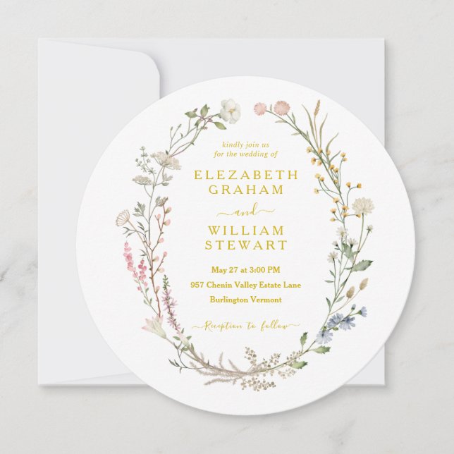 Rustic Watercolor Wildflower Theme Spring Wedding Invitation (Front)