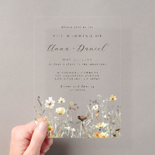 Rustic Watercolor Wildflower Wedding Acrylic Invitations