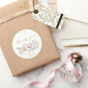 Rustic Watercolor Wildflower Wedding  Classic Round Sticker