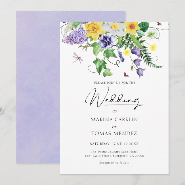 Rustic Watercolor Wildflower Wedding Invitation (Front/Back)