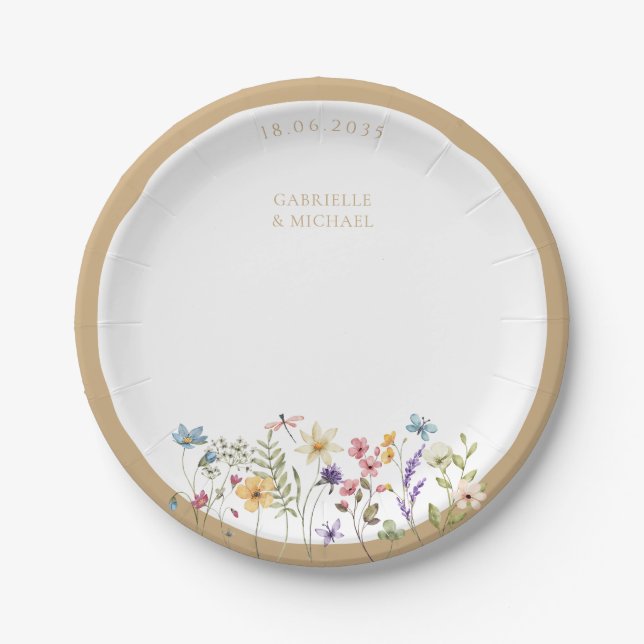 Rustic Watercolor Wildflower Wedding Plates (Front)