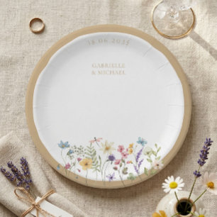 Rustic Watercolor Wildflower Wedding Plates