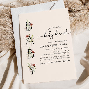 Rustic Watercolor Wildflowers Baby Brunch Invitation
