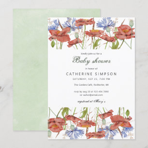 Rustic watercolor wildflowers baby shower invitation