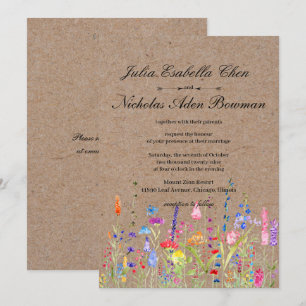 Rustic Watercolor Wildflowers Floral Wedding Invitation