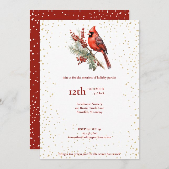 Rustic Watercolor Winter Cardinal Holly Branch Holiday Card (Front/Back)