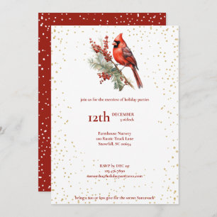 Rustic Watercolor Winter Cardinal Holly Branch Holiday Card