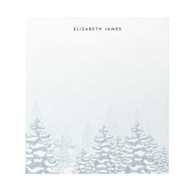 Rustic Watercolor Winter Forest Personalised Notepad (Front)
