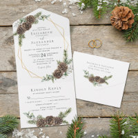 Rustic Watercolor Winter Forest Pine Cone Wedding
