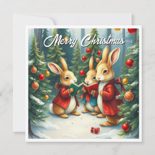 Rustic Watercolor Winter Pine Trees Caroling Holiday Card