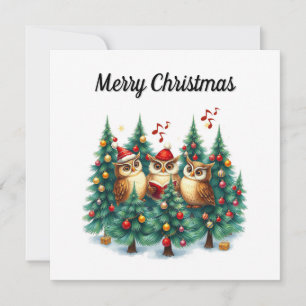 Rustic Watercolor Winter Pine Trees Caroling  Holiday Card