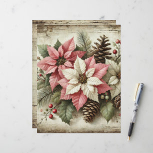 Rustic Watercolor Winter Poinsettia Paper