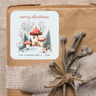 Rustic Watercolor Winter Woodland Merry Christmas Square Sticker