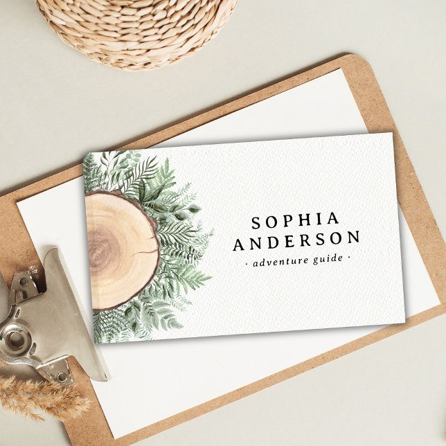 Rustic Watercolor Wood Outdoor Adventure Guide Business Card (Creator Uploaded)