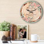 Rustic Watercolor Wood Slice Sage Green  Large Clock<br><div class="desc">Introducing our Rustic Wood Slice Wedding design, perfect for your whimsical floral garden wedding or rustic country barn lush greenery celebration. Our design features a round pine wood slice with rustic tree bark edges which add a touch of elegance to the earthy botanical feel. The romantic dusty rose blush pink...</div>