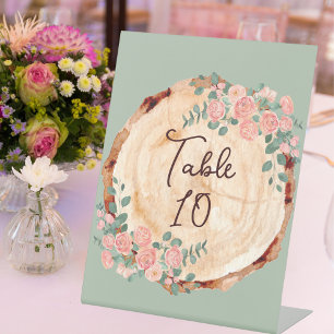 Rustic Watercolor Wood Slice Sage Green Pedestal Sign