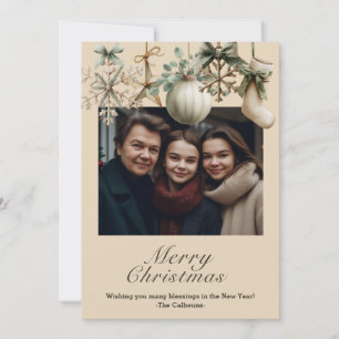 Rustic Watercolor Wooden Snowflake Christmas Photo Holiday Card