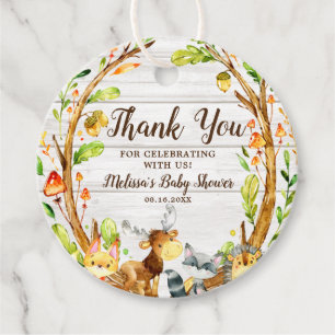 Rustic Watercolor Woodland Animals Baby Shower Favour Tags