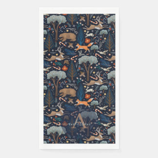 Rustic Watercolor Woodland Animals Trees Christmas Napkin