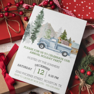Rustic Watercolor Woodland Christmas Truck Party Invitation