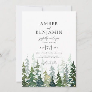 Rustic Watercolor Woodland Forest Wedding Invitation