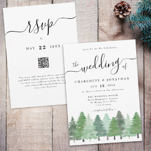 Rustic Watercolor Woodland Forest Wedding QR Code Invitation