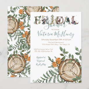 Rustic Watercolor woodland log Bridal Shower Invitation